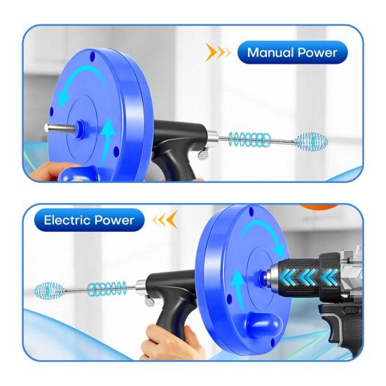 Pipe Unclogger Drain Auger Set with Drill Adapter Flexible Steel Drain Auger Shower Tub Floor Drains Gloves Cloth Bag Clog Remover
