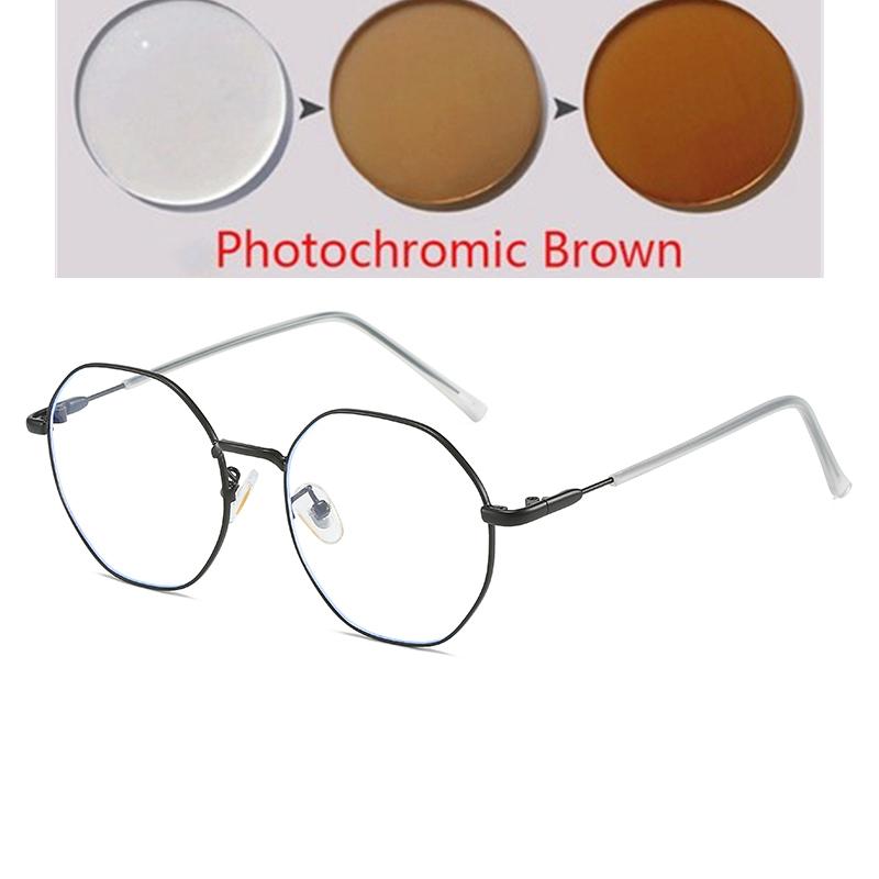 0 -0.5 -1.0 To -6.0 Women Men Blue Light Blocking Polygon Myopia Glasses Finished Fashion Metal Student Prescription Spectacles