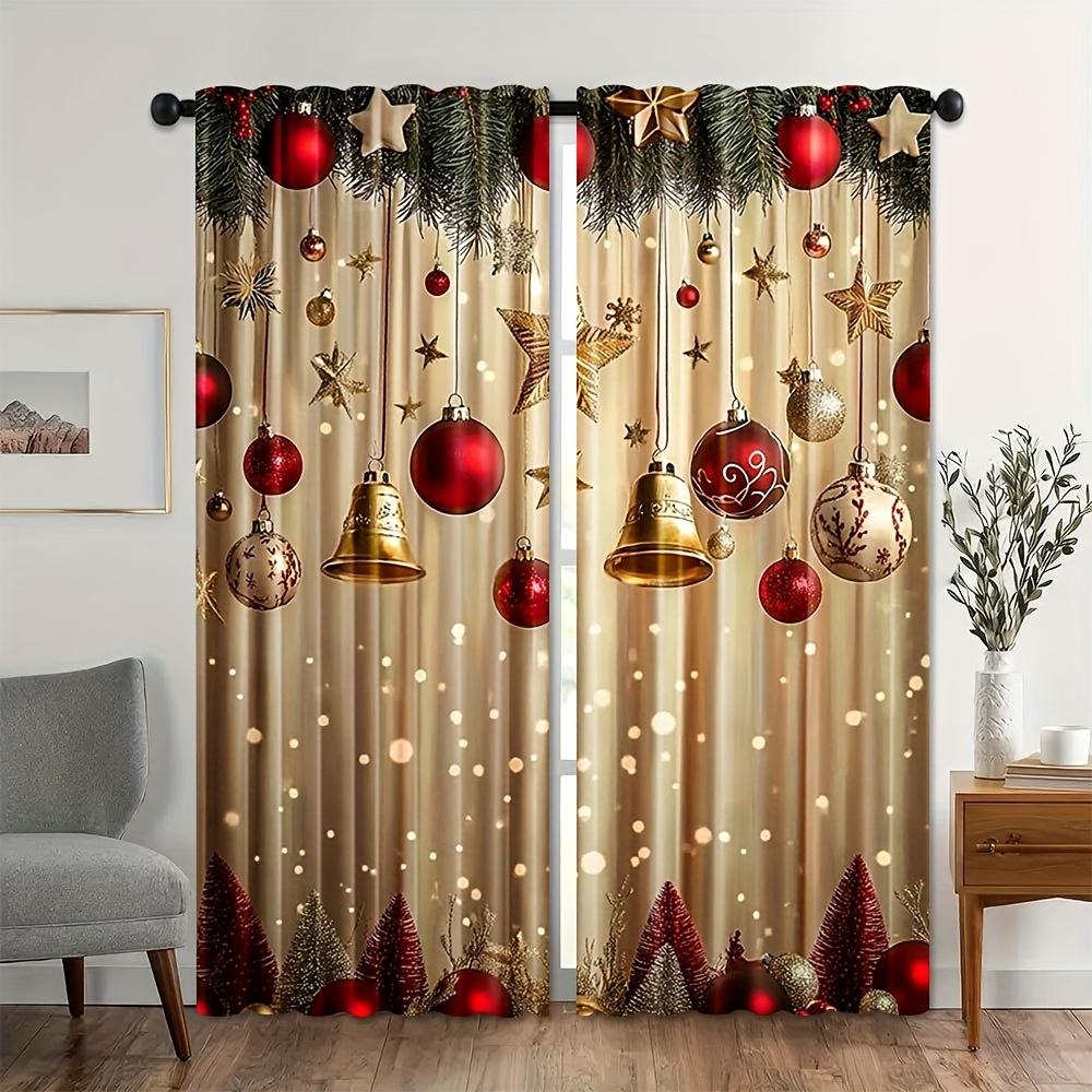 

Festive Christmas Curtains Set of 2 Cheerful Print Polyester Rod Pocket Machine Washable for Living Room Office Bedroom Decor 100*130 Grommet Top 1pcs