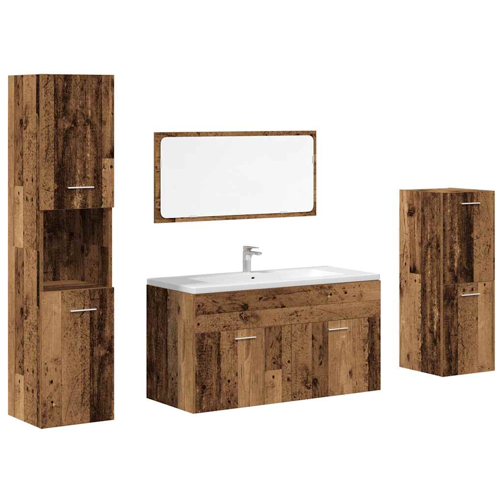 4 piece Bathroom Furniture Set Reclaimed Wood Look Engineered Wood