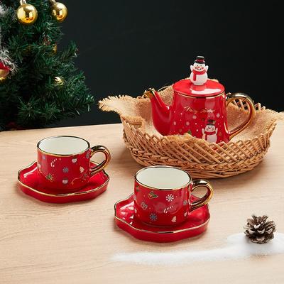 Vánoční keramické čajové soupravy Šálek na kávu a podšálek Santa Claus Los Sněhulák Čajová konvice a sada šálků Nápojové sklo Vánoční dárek 1 konvice 2 šálky