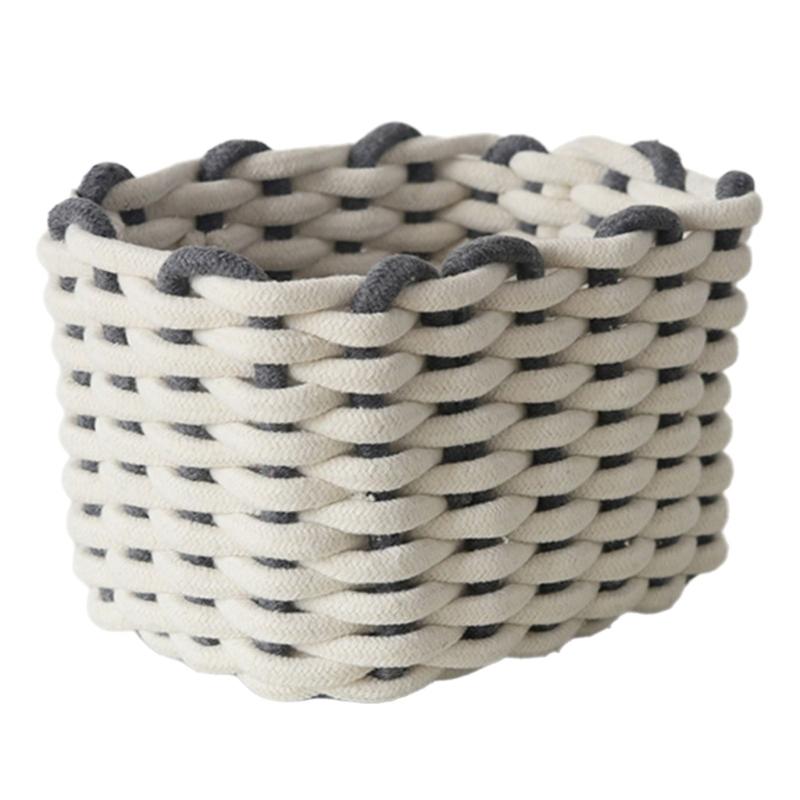 Stylish Woven Storage Basket Handcrafted Cotton Rope Basket Portable Storage Organizers Solution with Handles S 1180₽