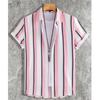 Summer Fashion 3D Print Striped Men's Shirts Button Short Sleeve Lapel Streetwear Hawaiian Blouse Shirts for Men