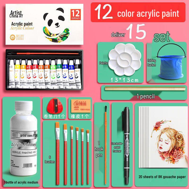 24-Color Durable Waterproof Acrylic Paint Set for Wall Art & Kids' Crafts