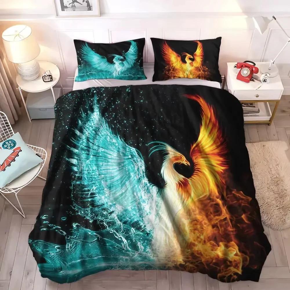 Dragon And Phoenix Duvet Cover Set Queen King Size Fantasy World Monster Bedding Sets Mens Boys And Teenagers Comforter Covers