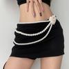 Camellia Flower Pearl Waist Chain for Dress Multilayer Elegant Women Body Chain Belt French Style Waist Accessories