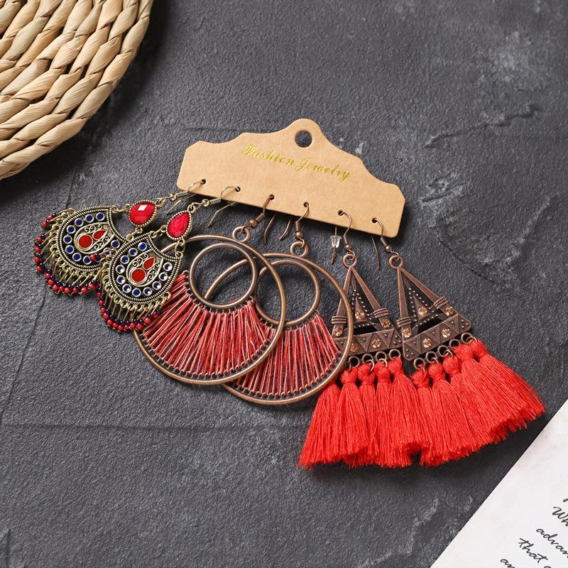 Long fringed earrings Bohemian wasteland exotic wind earrings retro vacation style suit earrings women