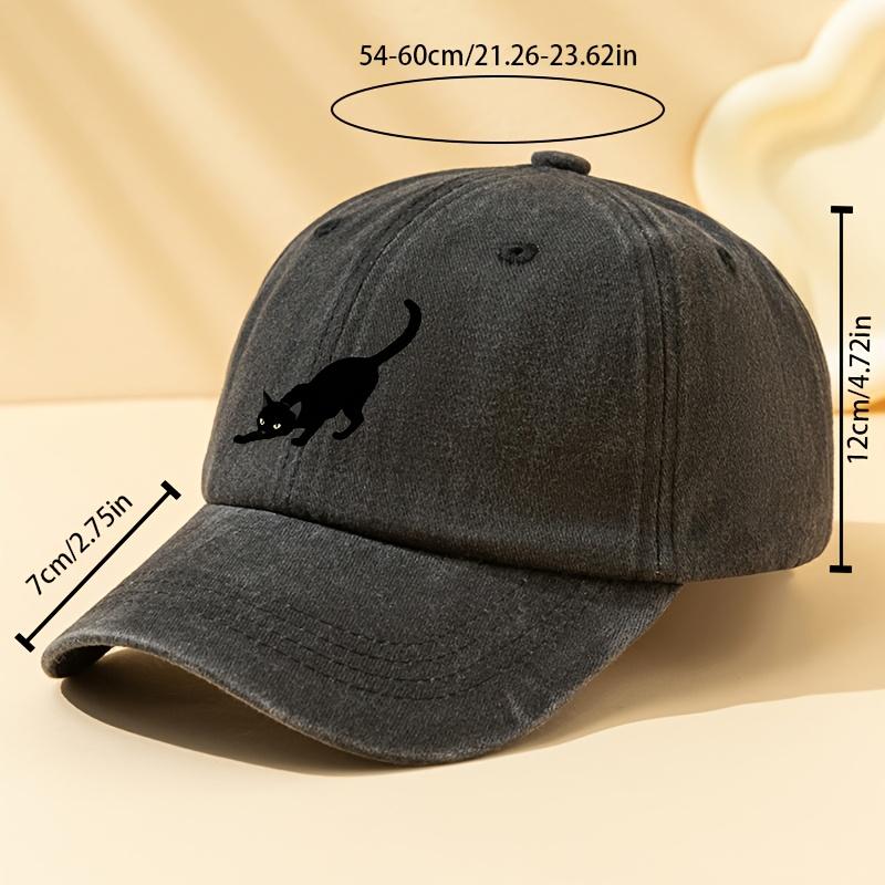 Classic European And American Style Black Cat Printed Baseball Cap for Men, Featuring a Washed Vintage Design, Adjustable Size,