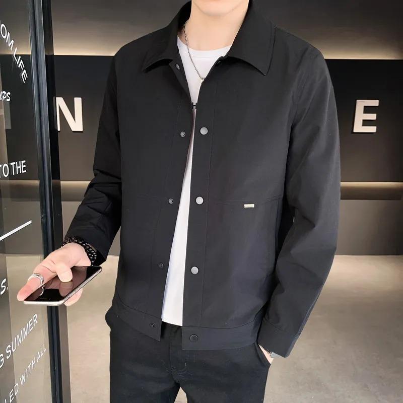 Autumn Winter Korean Solid Color Lapel Jacket Men's Casual All-match Coat Button Cardigan Lapel Top