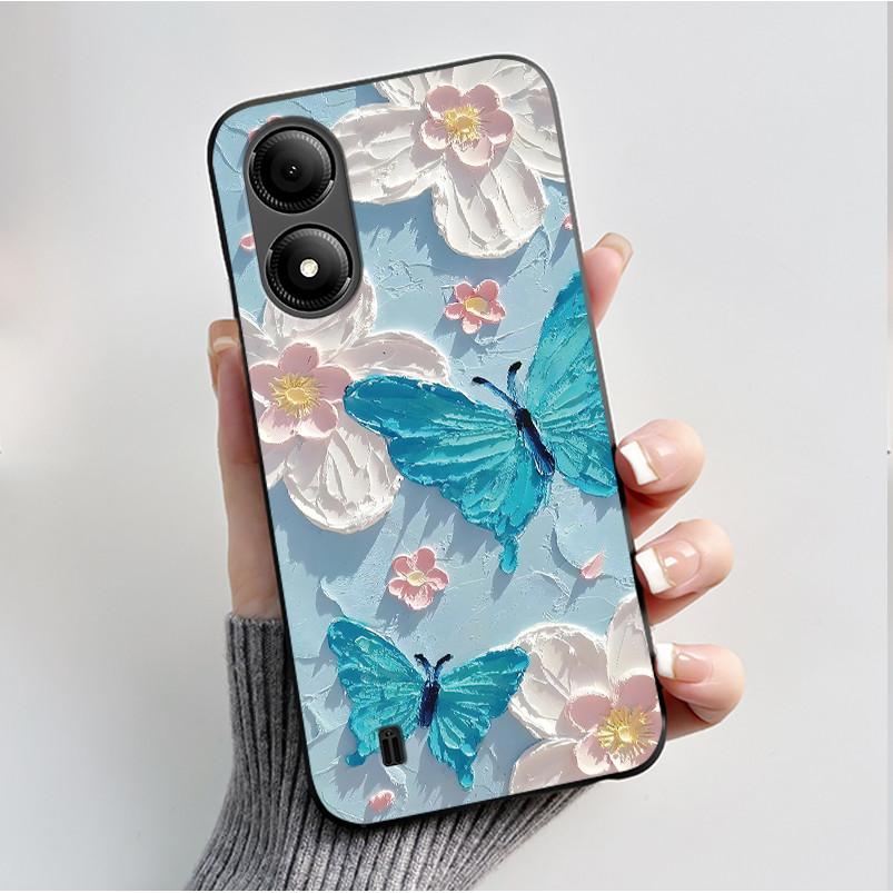 Custodia con Stampa per ZTE Blade A33S A34 Guscio Nero in Morbido Silicone per ZTE Blade A31 Plus Custodia Carina con Fiori e Cartoni Animati
