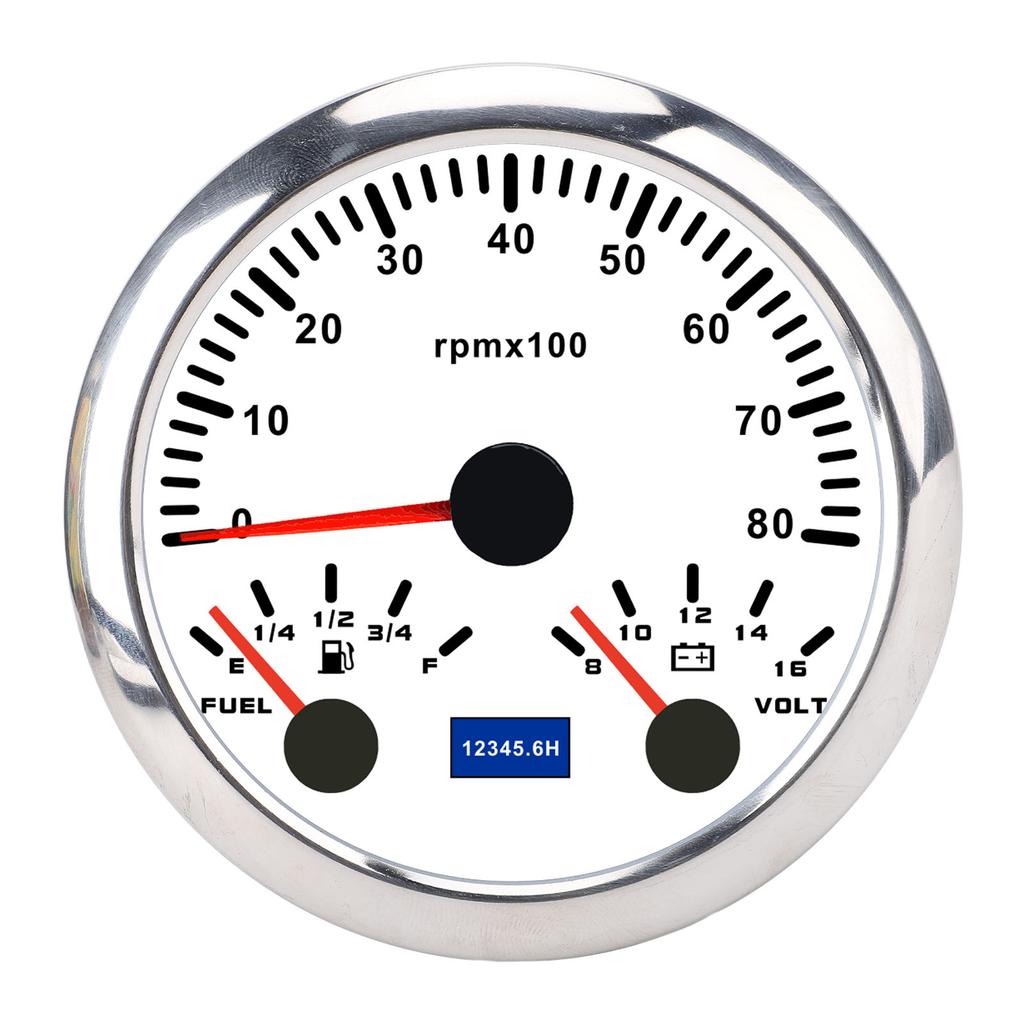 3 In 1 85mm Tachometer DC 9 To 32V 8000rpm 8 To 16V Voltage Gauge E 1 4 1 2 3 4 F Fuel Level 7 Color Backlight for RV