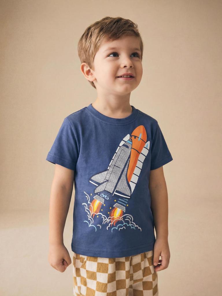 New Summer Boys' Rocket Print Short Sleeve T-shirt - European American Fashion