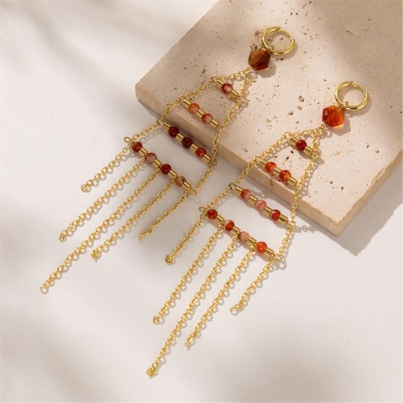 Delicate Natural Stone Dangle Earrings Adornment Chic Ear Drop Pendant Accessories Fringe Ear Hooks for Daily Wear Dates