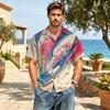 Men's Casual Short Sleeve Cotton Linen Shirt with Turn Down Collar and Artistic Print for Spring and Summer Relaxed Fit Top