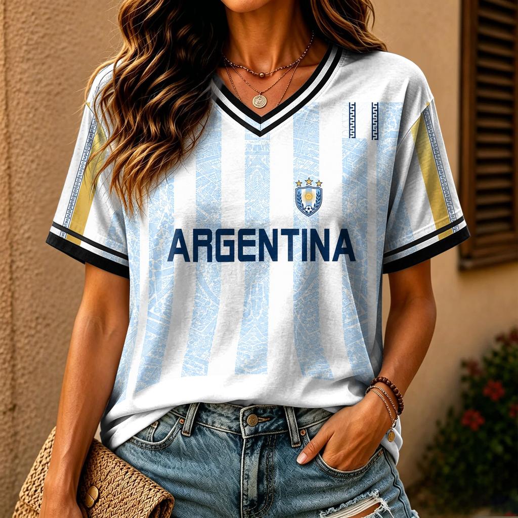 Women's Casual Short Sleeve Soccer with Team Graphic Print for Fan Support