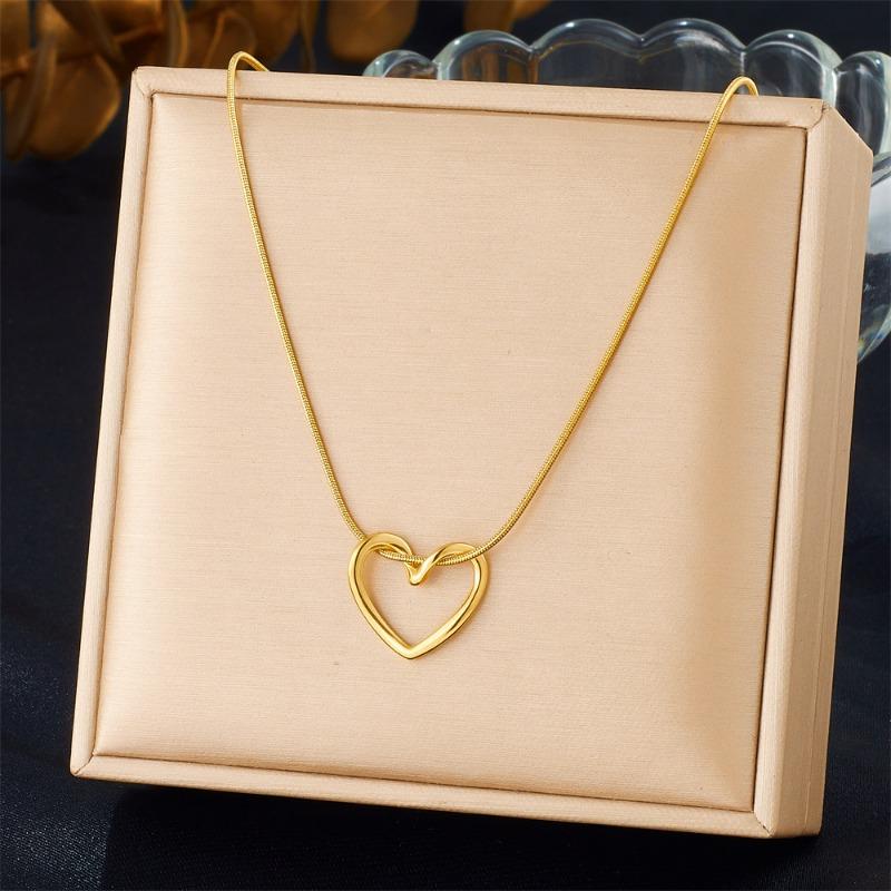 Gold Plated Open Heart Snake Chain Necklace, Dainty Hollow Heart Pendant Herringbone Choker, Minimalist Love Jewelry for Women Gift