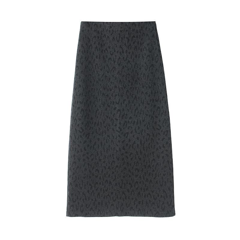 **Twilight Enamel Retro Leopard Print Thick Straight Skirt - Women s Winter Hip-Hugging Half Skirt** S (85-105) серый
