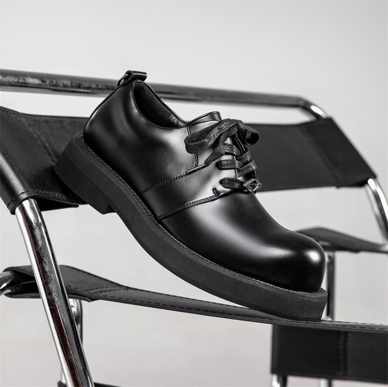 Niche kožené derby boty s velkou hlavou pánské britského stylu černé kulatá hlava platforma malé kožené boty zvyšující všestranné dojíždějící trendy boty