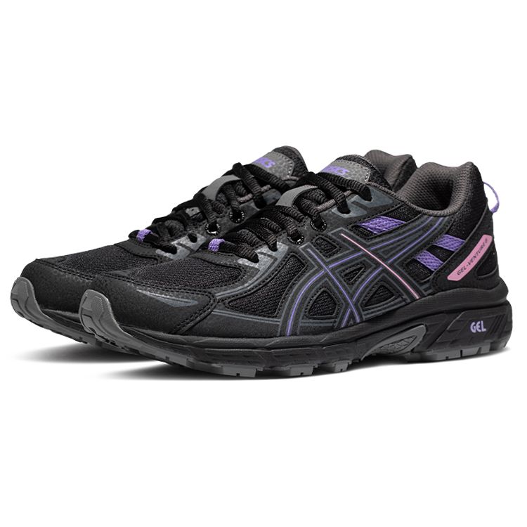 Asics Gel-Venture 6 Rebound Grip Fabric Synthetic Leather Low-Top Trail Running Shoes Women sneaker Black Purple 1012B359-002