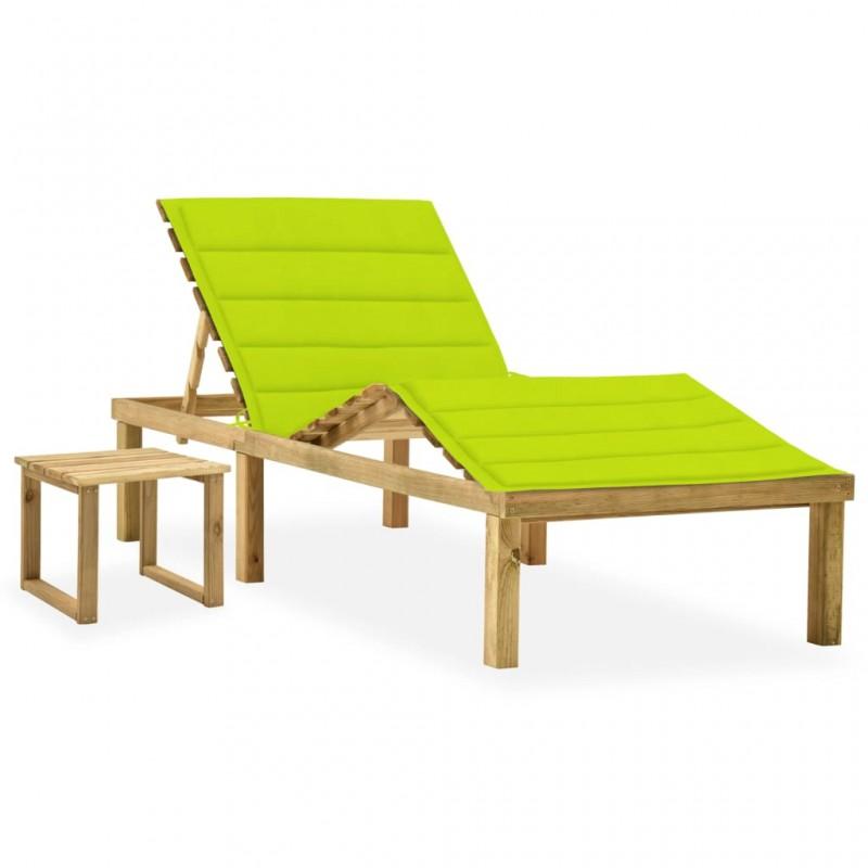 Day and Night - Day and Night Garden Lounger with Impregnated Pine Wood Table and Cushion