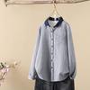 Youthful Korean Style Cotton Shirt Loose Fit Long Sleeve Vintage Peter Pan Collar Blouse for Women Spring Autumn Office Wear