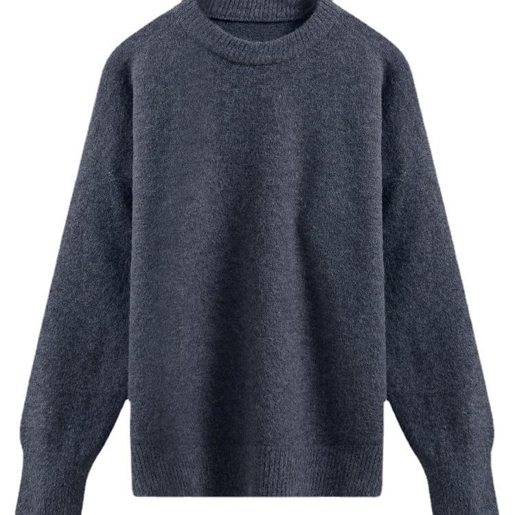 Women's Solid Color Crew Neck Pullover Sweater Loose Lazy Fit Long Sleeve Knit Top Fall Versatile Casual Knitwear