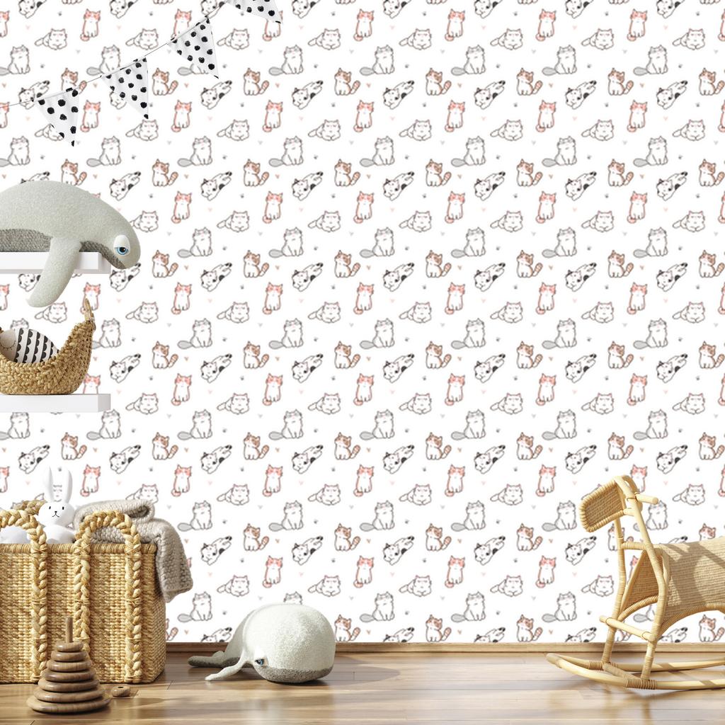 Cartoon Style Kittens Wallpaper for Living Room and Bedroom 50x1000