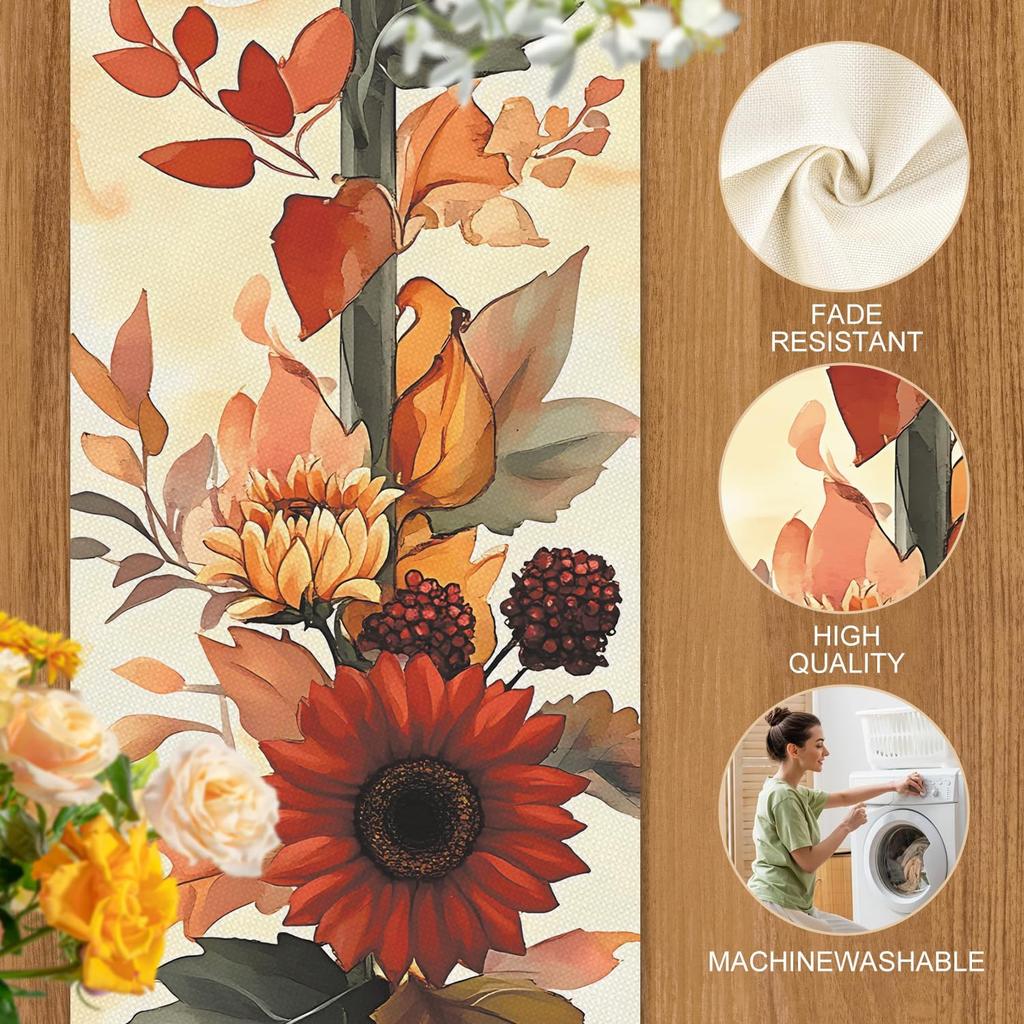 Floral Printed Dining Table Scarf Floral Leaves Table Runner Kitchen Dining Table Decoration for Home Party Decor 13x71 Inch (Multicolored-10, 13x71