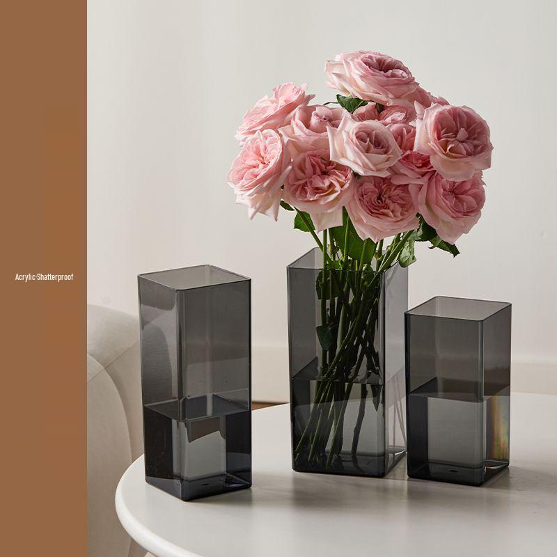 Transparent Acrylic Square Vase, Drop-Proof, for Flower Arrangements, Lucky Bamboo, and Elegant Decor in the Living Room