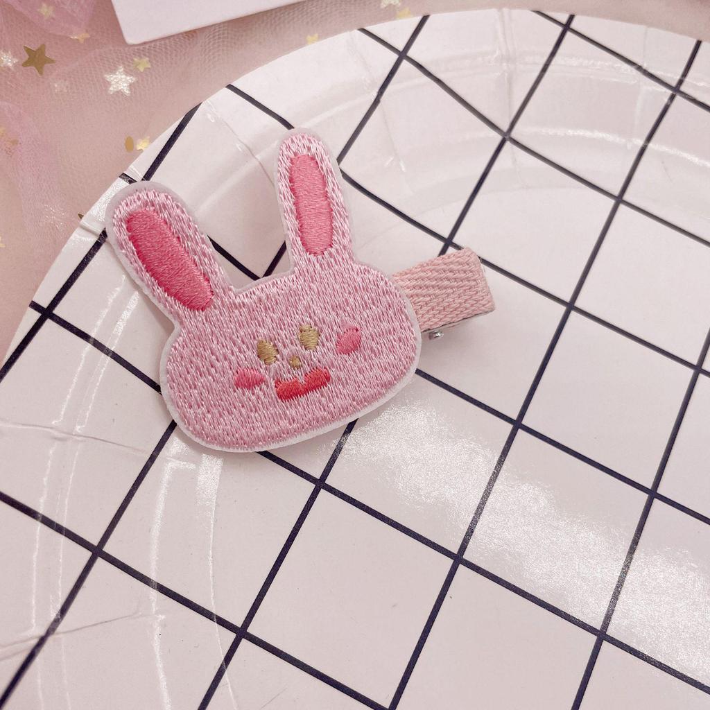 Adorable Cartoon Rabbit Hair Clips for Kids - Embroidered Bangs & Side Clips