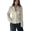 2025 Autumn Winter Women's Single Button Blazer, V-Neck Waist-Defining Open Front Cardigan with Solid Color Design, French Style Office Coat