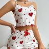 Women's Short Pajamas Set Sleepwear 2 PCS Short Tank Tops and Shorts S M L White Ventilate Soft Casual Love Printing