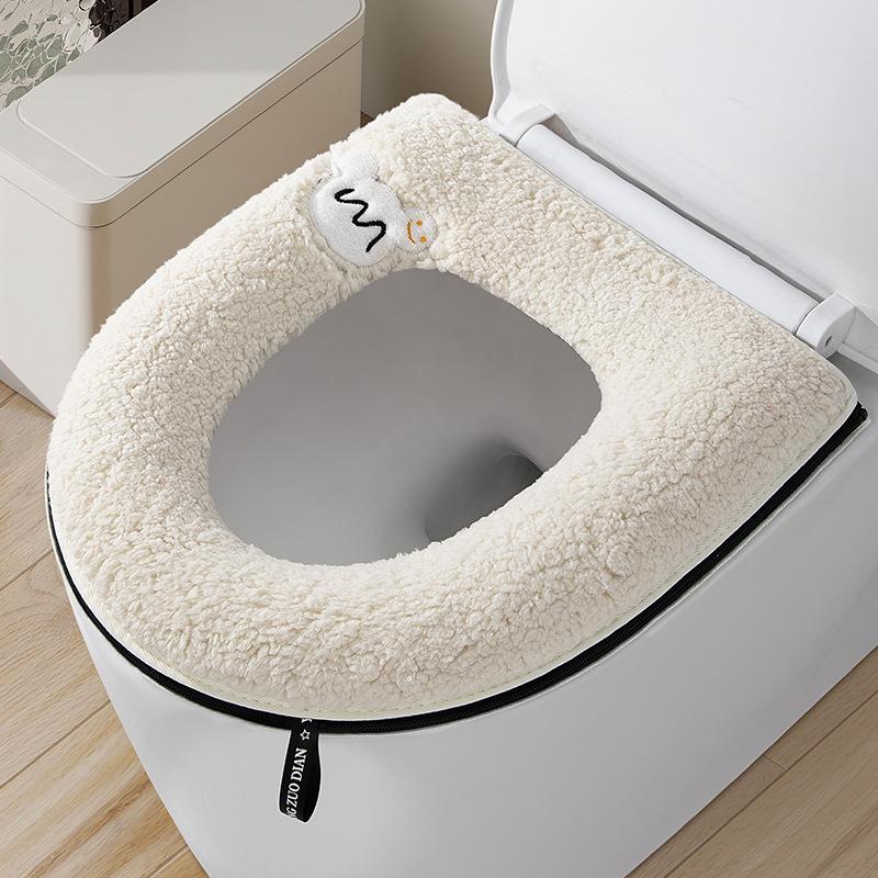 Winter Thickened Double Toilet Seat Cushion Set  Bathroom Pad with Handle Toilet Seat Cover Zipper Soft Universal Home Use