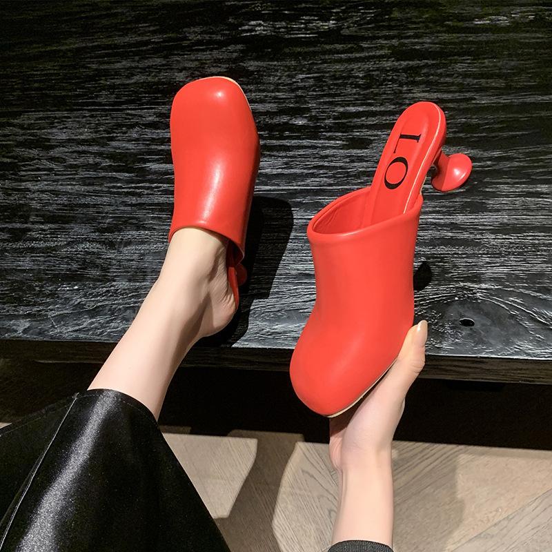Fashion Elegant Women Slippers Fad Mid Heels Leather Flip Flops Mule Shoes 2025 Summer Designer Dress Tongs Femme Sling Women's Shoes