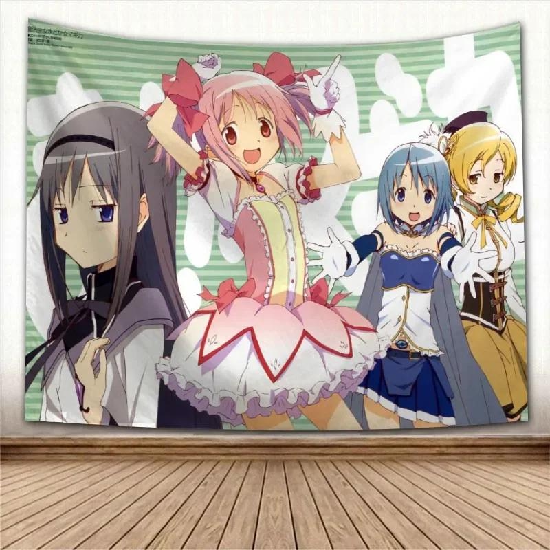 Puella Magi Madoka Magica Kawaii Anime Tapestry Psychedelic Decorative Carpet Wall Fabric For Living Room Bedroom Accessories