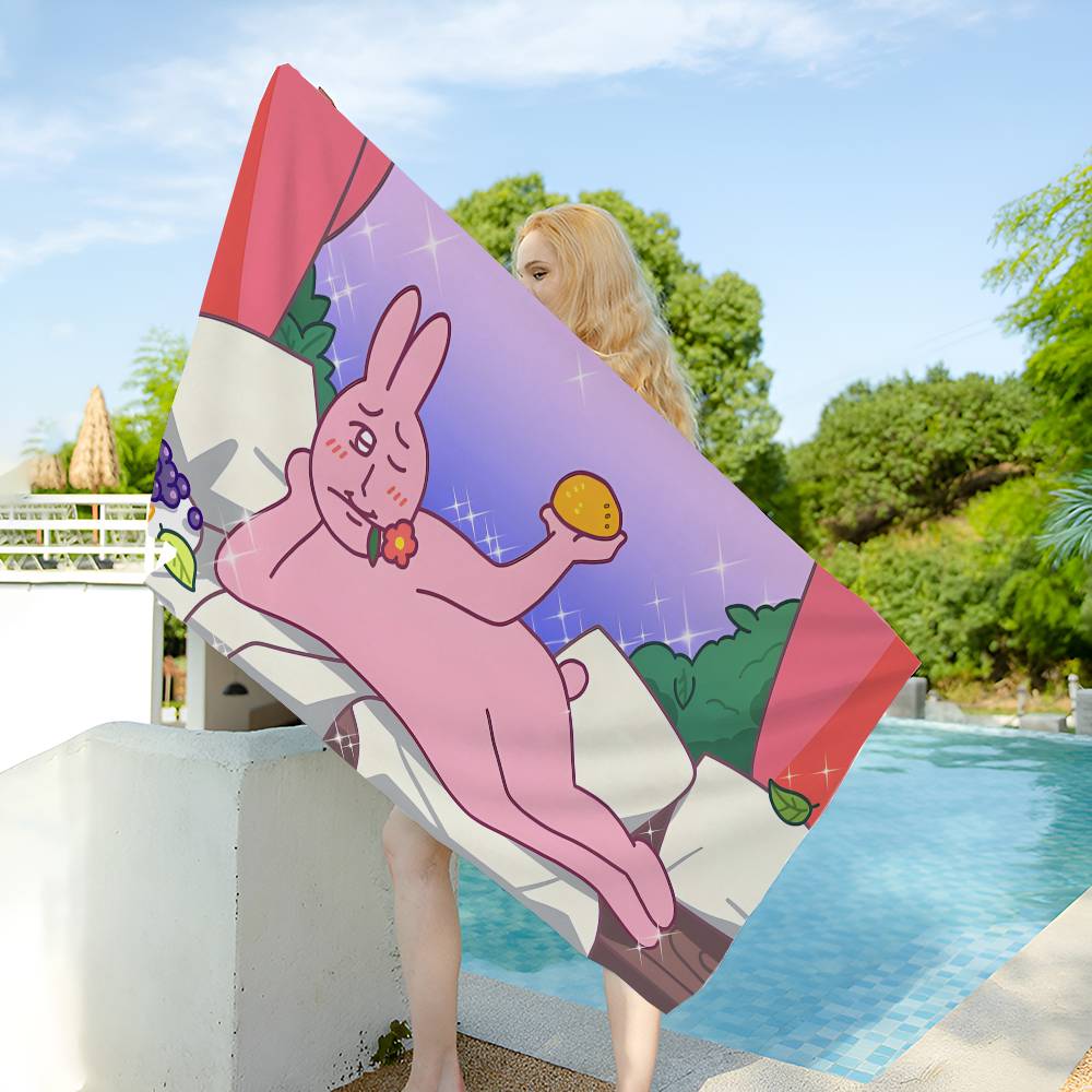 My F-Friend Pink Rabbit Funny Anime Beach Towel Colorful Bath Towels For Girl Microfiber Quick Dry Custom Sand Free Beach