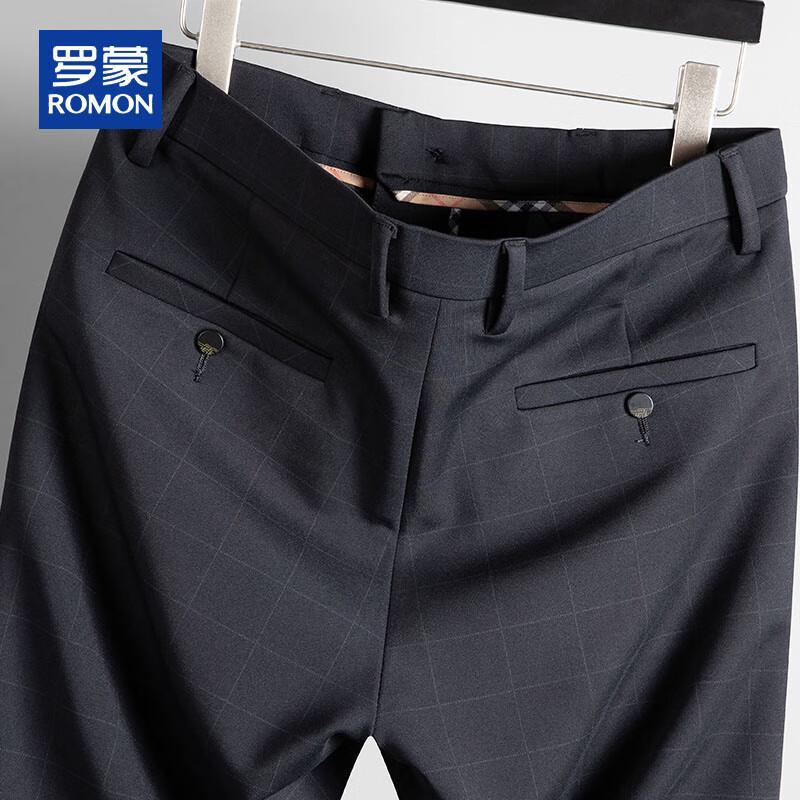 ROMON Men's Plaid Business Casual Straight-Leg Pants
