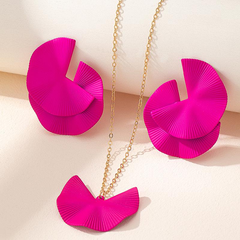 Geometric Fan-Shaped Enamel Necklace & Stud Earrings Set - Women's Fashion Jewelry