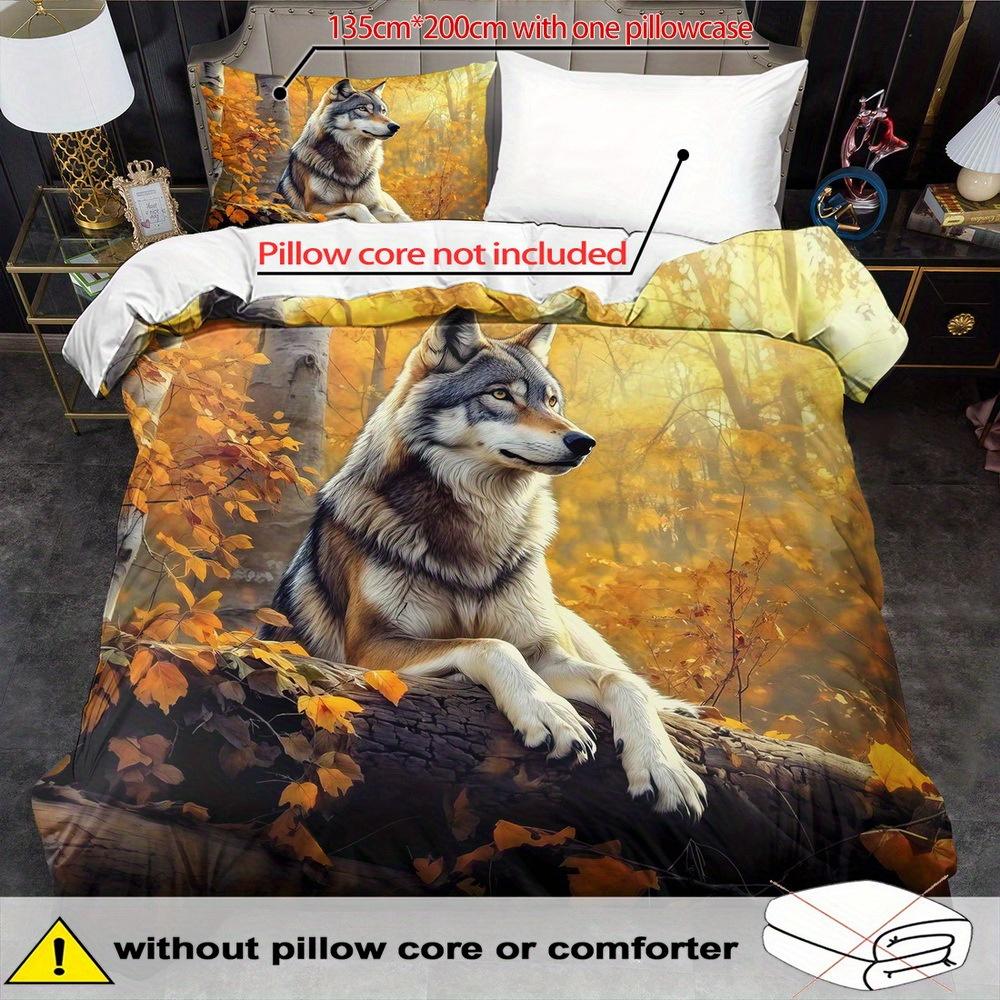 Wolf-Themed Duvet Cover Set - 2/3pcs, Soft, Comfortable, and Breathable, Forest Animal Pattern Printed Bedding, Wolf Print Duvet Cover Set,