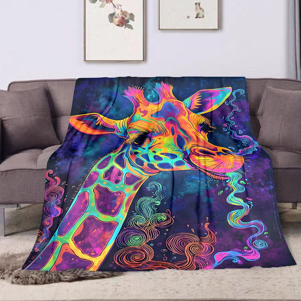 1PC Colorful giraffe psychedelic art printed blanket all seasons multi-purpose blanket suitable for sofa, camping, travel, car