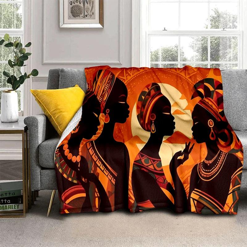 Cartoon Africa Ethiopian Painting Art Soft Flannel Blanket for Bed Bedroom Sofa Picnic,Throw Blanket for Outdoors Leisure