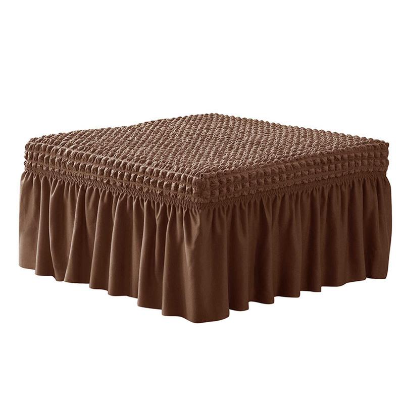 Stretch Ottoman Slipcover Removable with Skirt Footstool Protector Seersucker Thick Ottoman Cover for Living Room Cat Dog