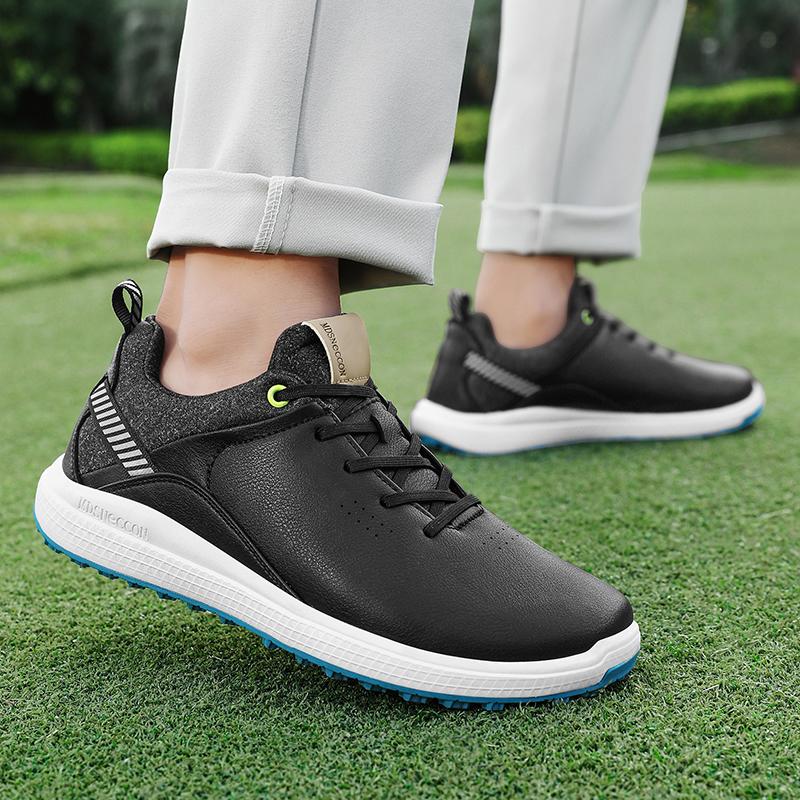 Waterproof Men’s Golf Shoes Lace-up Golf Training Sneakers Spikeless Golf Trainers Breathable Business Dress Shoes Casual Travel