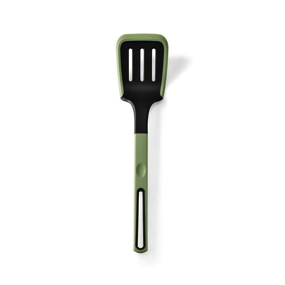Two-color high temperature resistant silicone kitchenware six-piece set kitchen home cooking set non-stick pan spatula spoon green silicone handle spatula