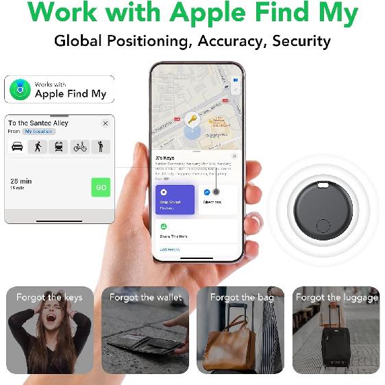 Tracker Air Tag-4 Pack: Smart Bluetooth Tracker, Item Finder Works with Apple Find My (iOS Only) App, Trakcer Tag Locator for Keys, Luggage, Satchel,