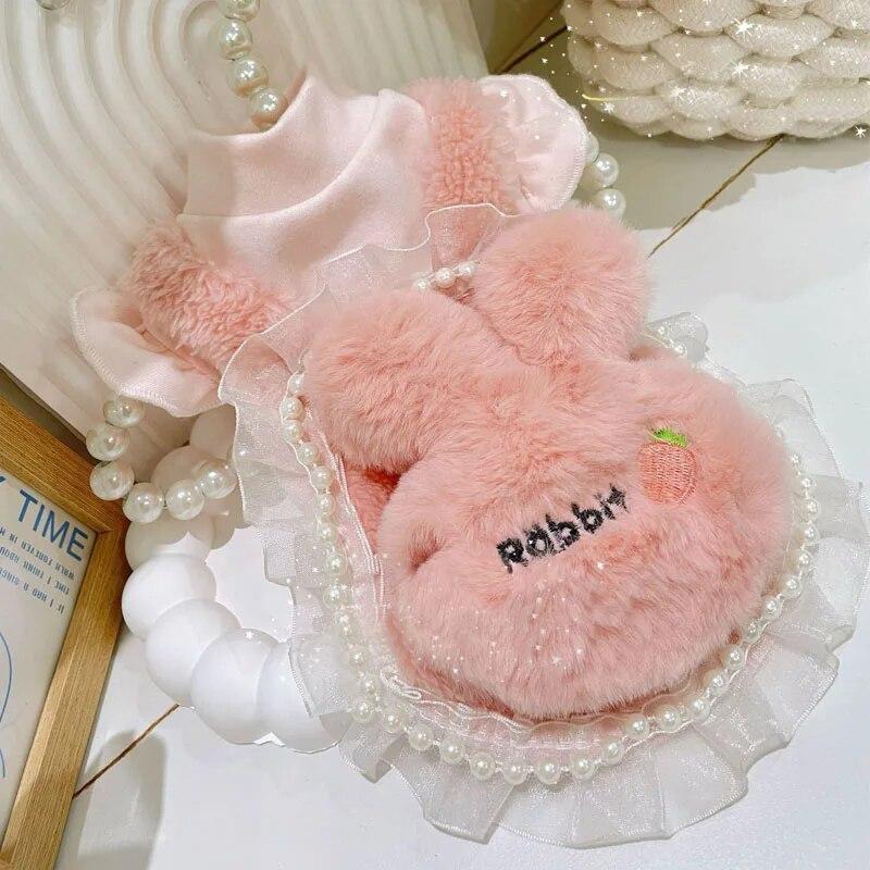 

Мягкая плюшевая одежда для щенков с принтом кролика, осенне-зимние новые розовые толстовки для маленьких и средних собак, модная верхняя одежда, одежда для домашних животных, толстовки