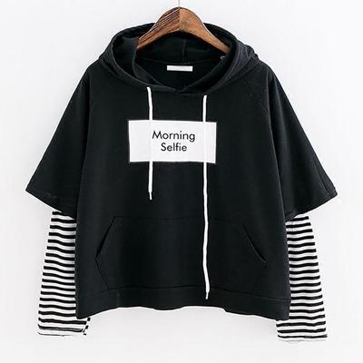 Koreanische Harajuku Patchwork T Shirts Gefälschte Zwei Stücke Regenbogen Gestreiften Langarm Casual T-shirt Oansatz Frauen Top Tees