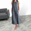 Women Summer Dress Striped Patchwork Sleeveless O-neck Loose Dress-up Pockets A-line Women Midi Dress Women Clothes