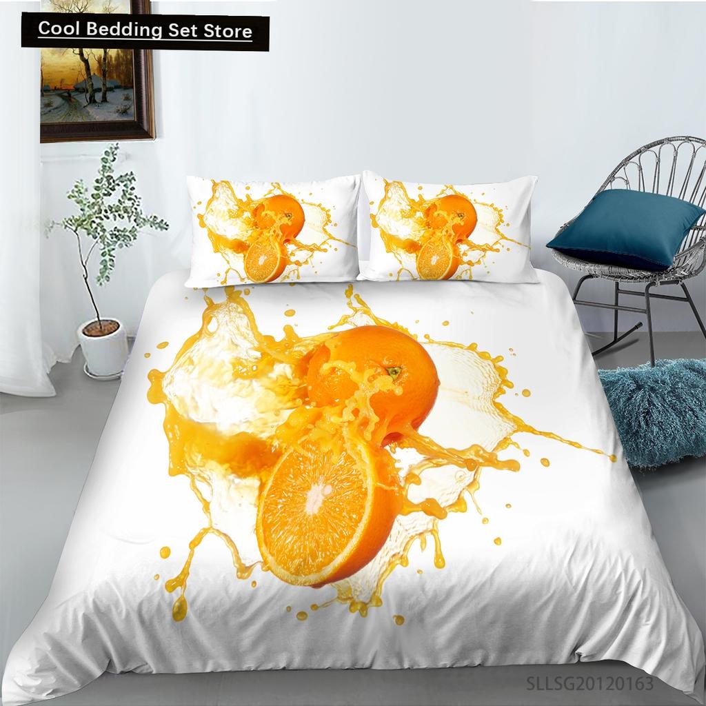 Kids Orange Duvet Cover King Queen Fruit Tangerine Bedding Set Tropical Botanical Comforter Cover 2/3pcs Polyester Quilt Cover