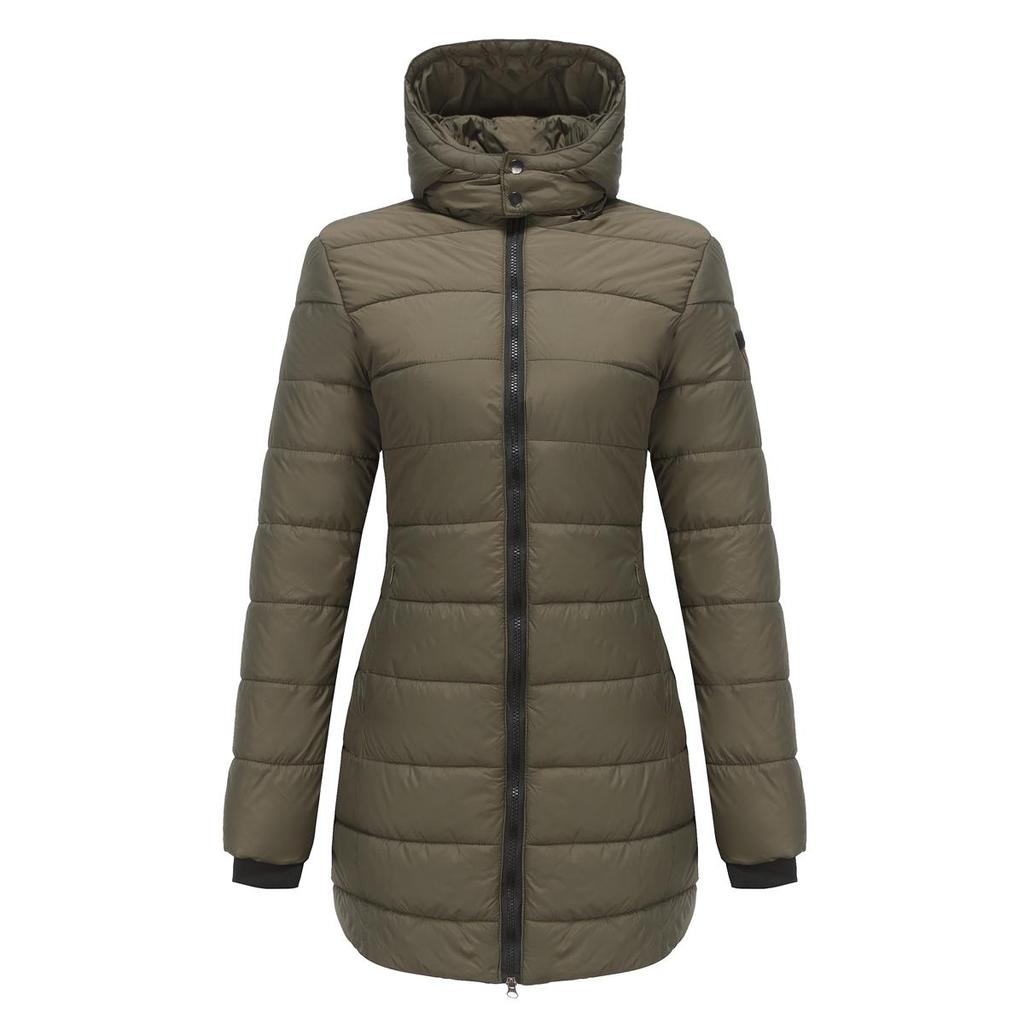 Women’s Hooded Jacket Cotton Padded Light Rain Water Resistant Zipper Closure Windproof Puffer Coats Hidden Side Pockets Winter Long Outwear